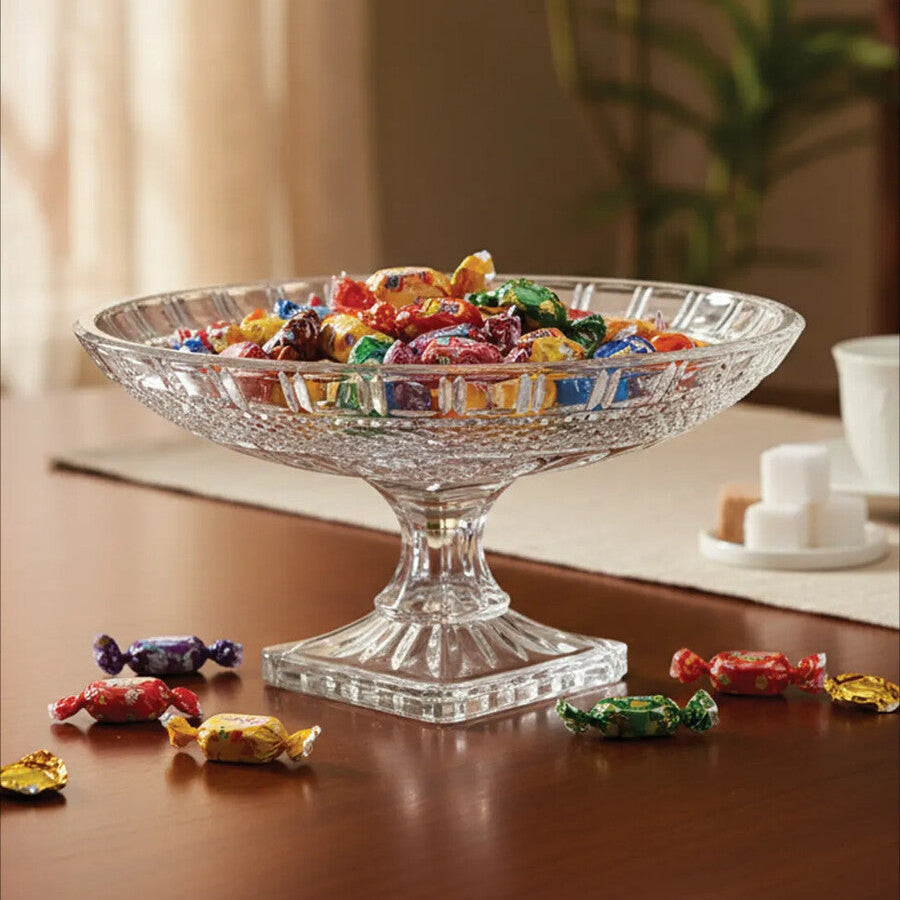 Orsina Savita Pedestal Glass Fruit Bowl – Faceted Clear Centerpiece