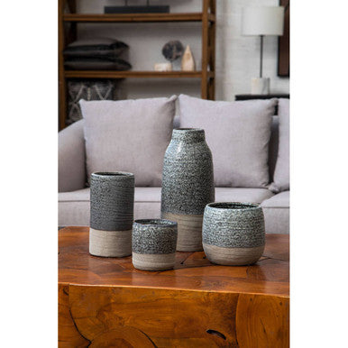 Orsina Caldera Grey Speckled Vase – Cylindrical Stoneware Decor