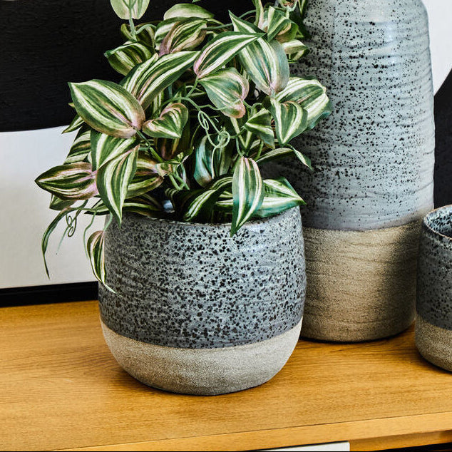Orsina Caldera Large Speckled Stoneware Planter – Grey and Natural