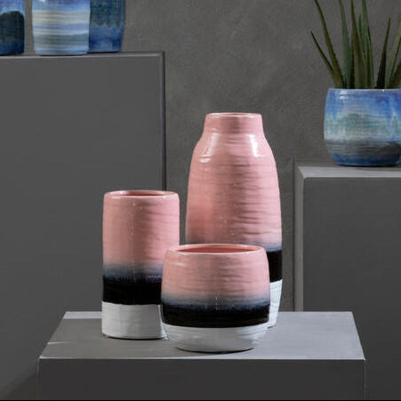 Orsina Caldera Ribbed Cylindrical Vase – Pink & Purple Dip Dye