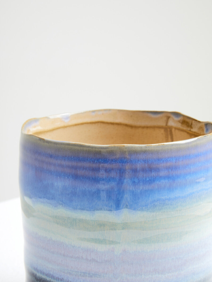 Orsina Caldera Small Ceramic Planter – Gradient Blue Coastal Decor