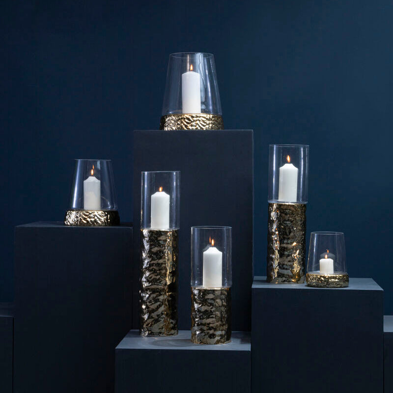 Orsina Martele Small Gold Hurricane Candle Holder | Hammered Metal