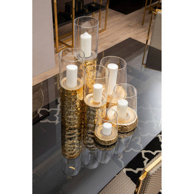 Orsina Martele Small Gold Hurricane Candle Holder | Hammered Metal
