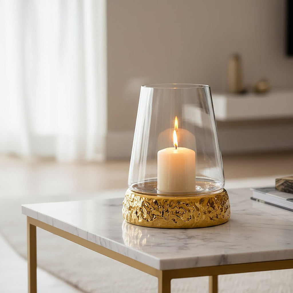 Orsina Martele Gold Hurricane Candle Holder – Hand-Hammered Medium