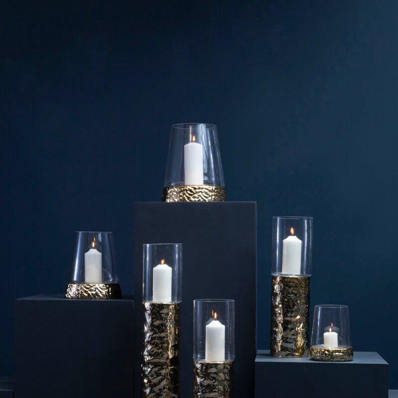 Orsina Martele Large Gold Hurricane Candle Holder | Hammered Metal