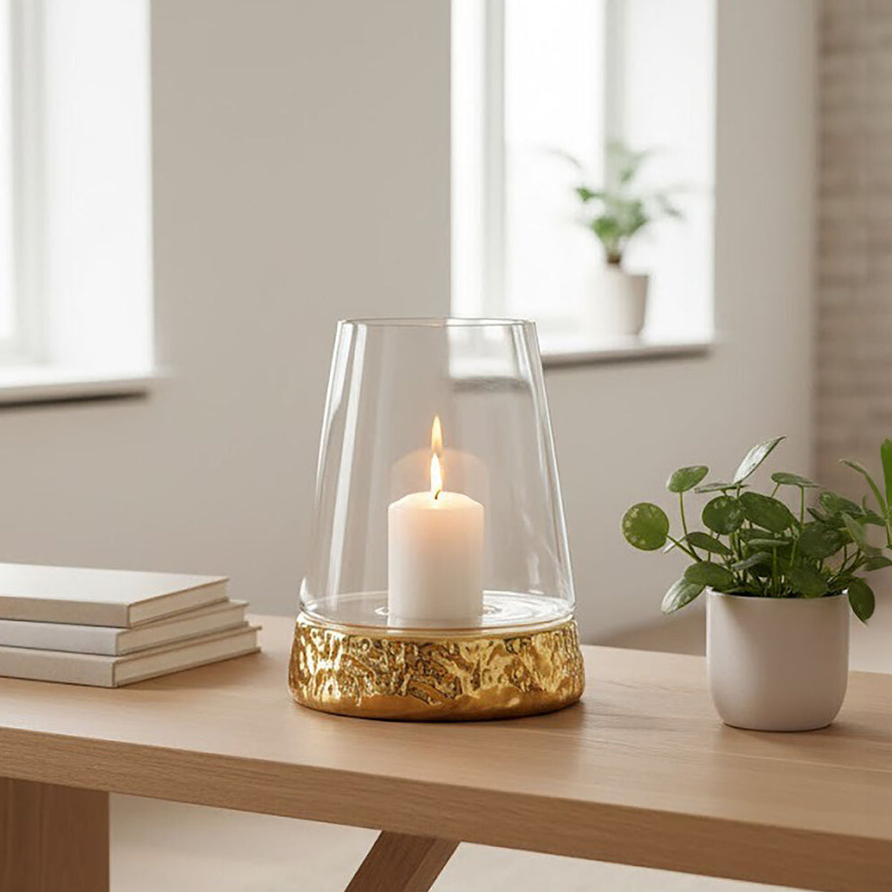 Orsina Martele Large Gold Hurricane Candle Holder | Hammered Metal