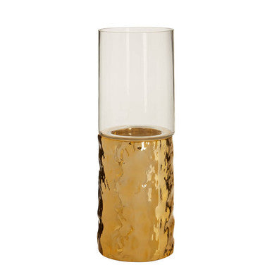 Orsina Martele Gold Pillar Candle Holder – Textured Metal and Glass