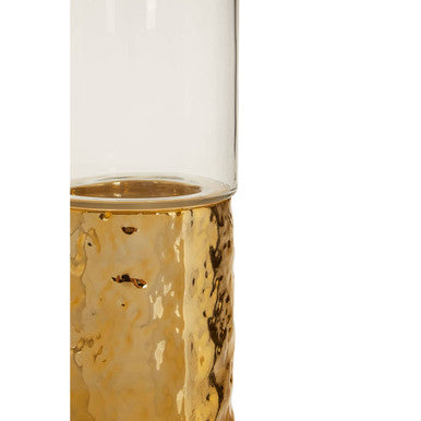 Orsina Martele Gold Pillar Candle Holder – Textured Metal and Glass