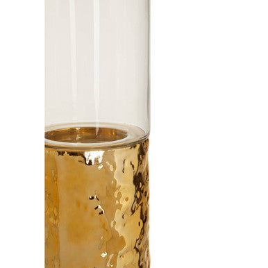 Orsina Martele Medium Pillar Gold Candle Holder | Hammered Metal & Glass