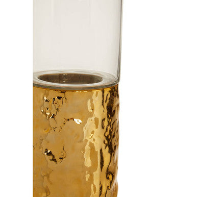 Orsina Large Gold Pillar Candle Holder – Hammered Metal and Glass