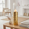 Orsina Large Gold Pillar Candle Holder – Hammered Metal and Glass