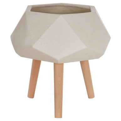 Orsina Darnell White Geometric Planter with Beechwood Legs – 12"