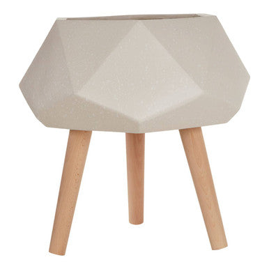 Orsina Darnell White Geometric Planter with Beechwood Legs – 12"