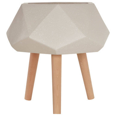 Orsina Darnell White Geometric Planter with Beechwood Legs – 12"