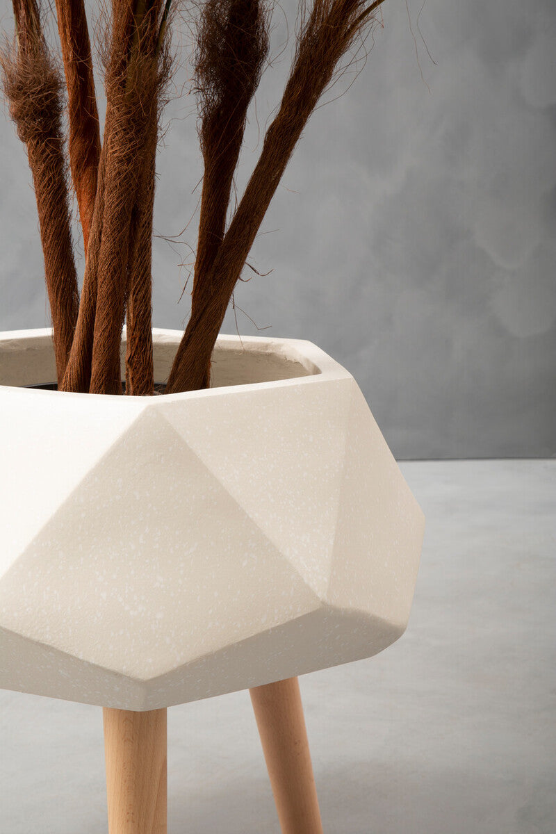 Orsina Darnell White Geometric Planter with Beechwood Legs – 12"