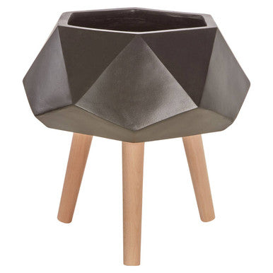 Orsina Darnell Small Black Geometric Planter with Beechwood Legs