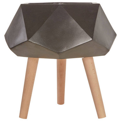 Orsina Darnell Small Black Geometric Planter with Beechwood Legs