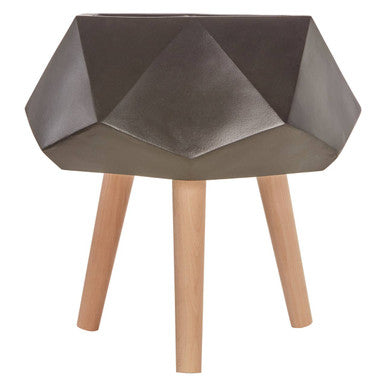 Orsina Darnell Small Black Geometric Planter with Beechwood Legs