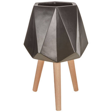 Orsina Darnell Large Black Geometric Planter with Beechwood Legs