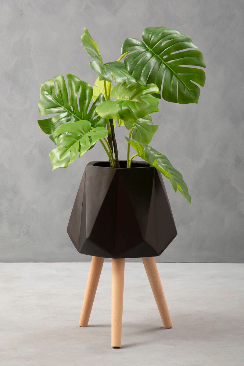 Orsina Darnell Large Black Geometric Planter with Beechwood Legs