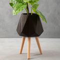 Orsina Darnell Large Black Geometric Planter with Beechwood Legs