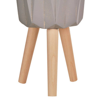 Orsina Darnell Small Grey Faceted Planter with Beechwood Tripod Stand