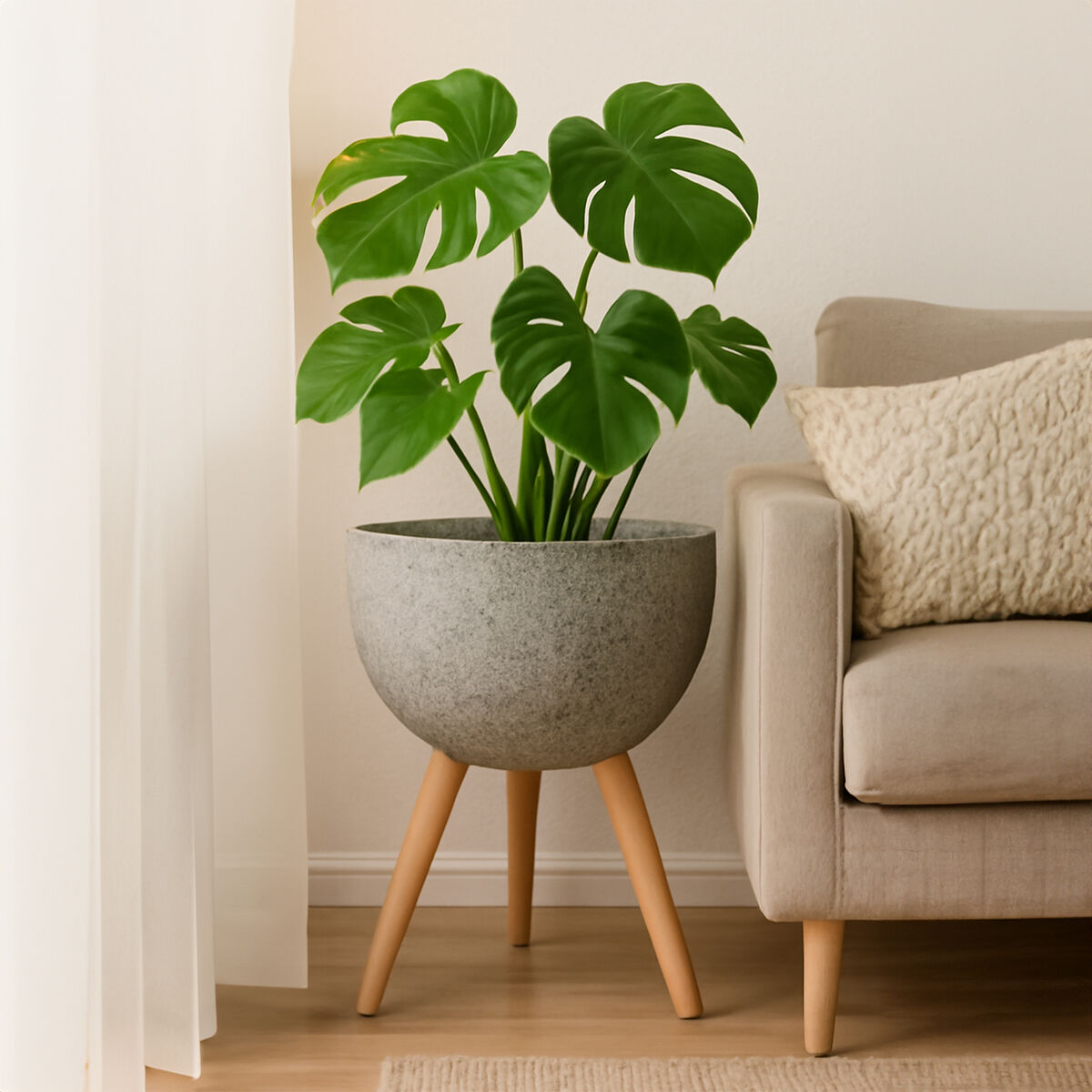 Orsina Darnell Large Grey Speckled Planter – Modern Indoor Plant Pot