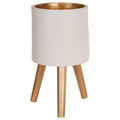 Orsina Darnell Small White Planter – Modern Ceramic Pot with Wood Legs