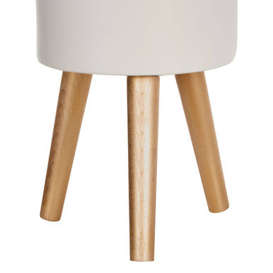 Orsina Darnell Small White Planter – Modern Ceramic Pot with Wood Legs