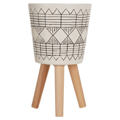 Orsina Darnell Small Modern Planter – White and Black Etched Pot