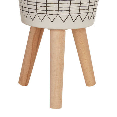 Orsina Darnell Small Modern Planter – White and Black Etched Pot