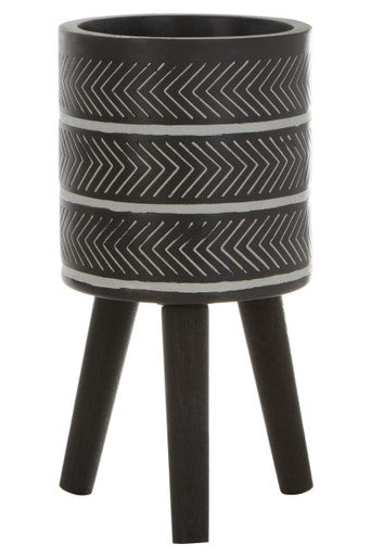 Orsina Darnell Small Chevron Planter – White and Dark Modern Pot