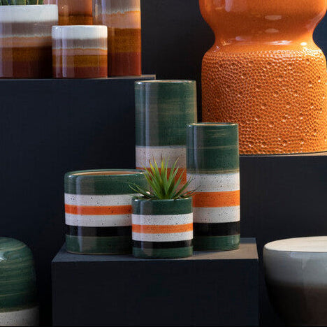Orsina Sorrell Large Ceramic Vase | Green and Orange Striped Decor