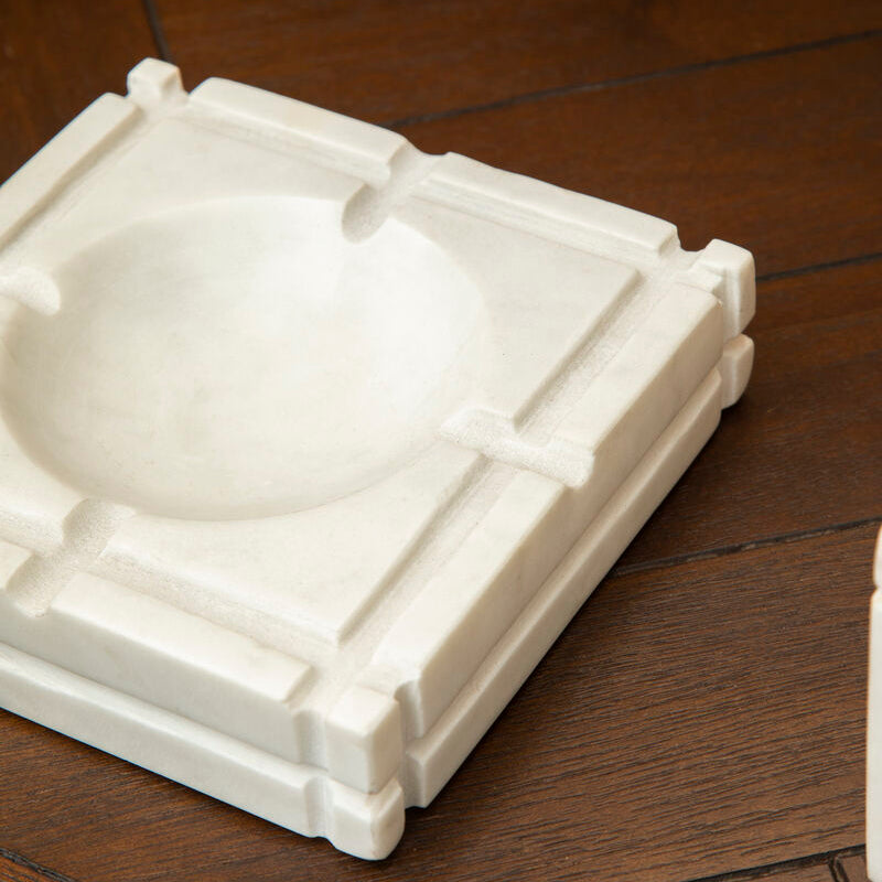 Orsina Kira White Marble Ashtray – Sculptural Rectangular Stone Decor