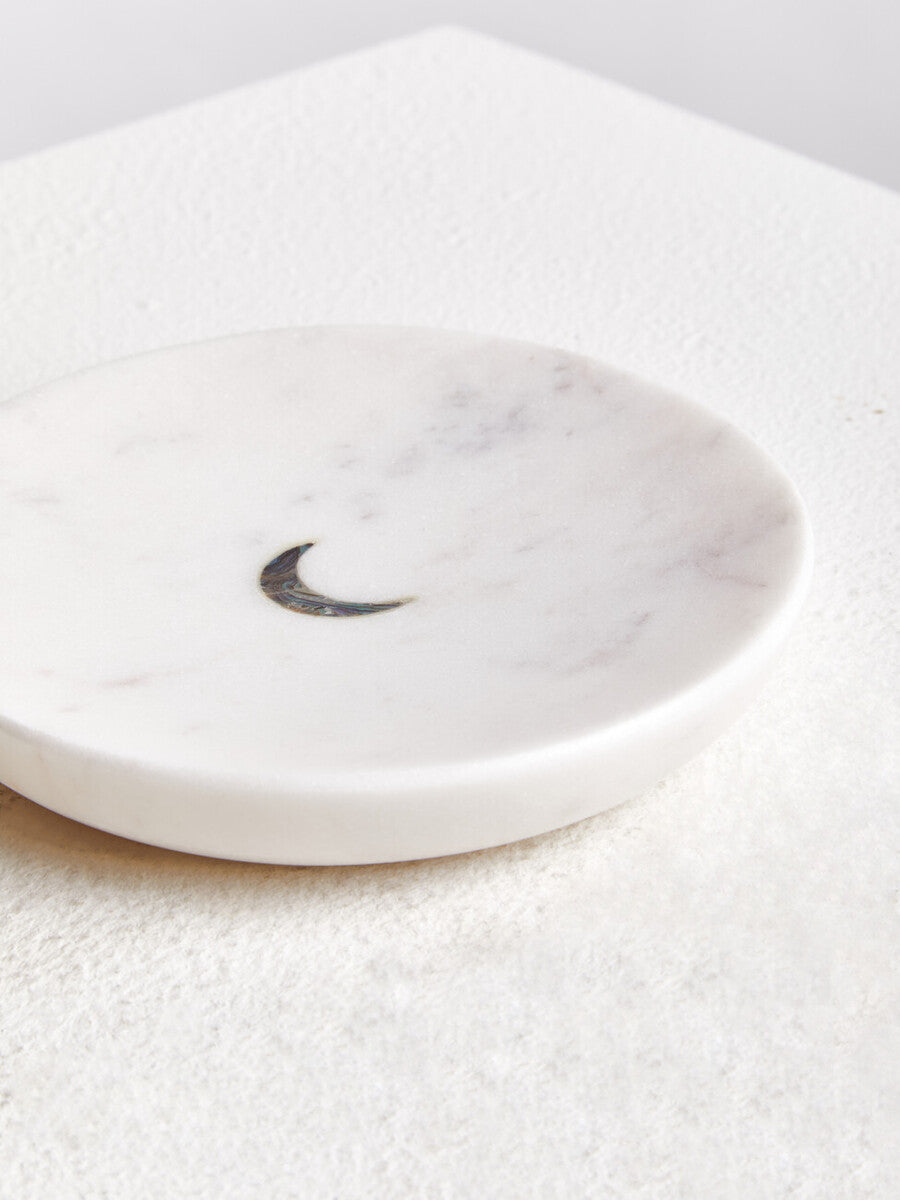 Orsina Marella White Marble Trinket Dish with Blue Paua Inlay