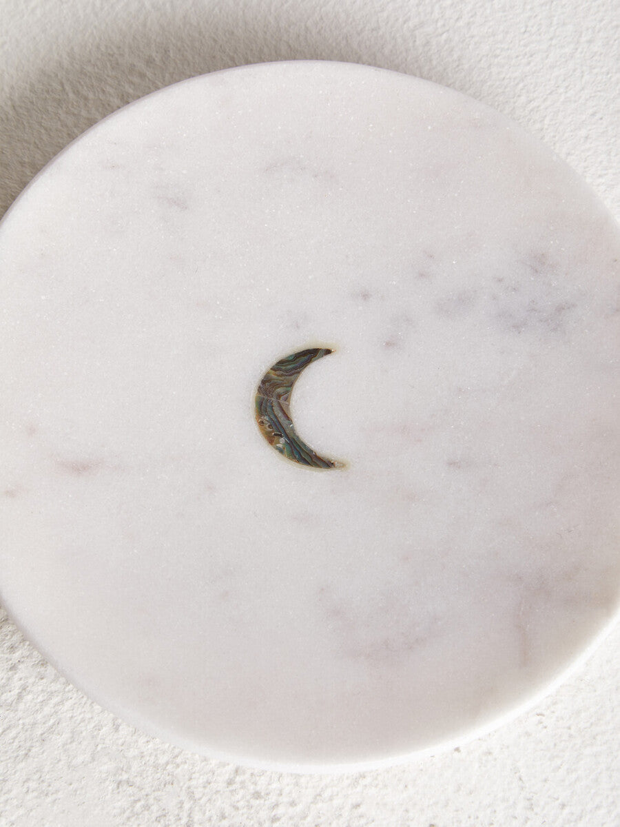Orsina Marella White Marble Trinket Dish with Blue Paua Inlay