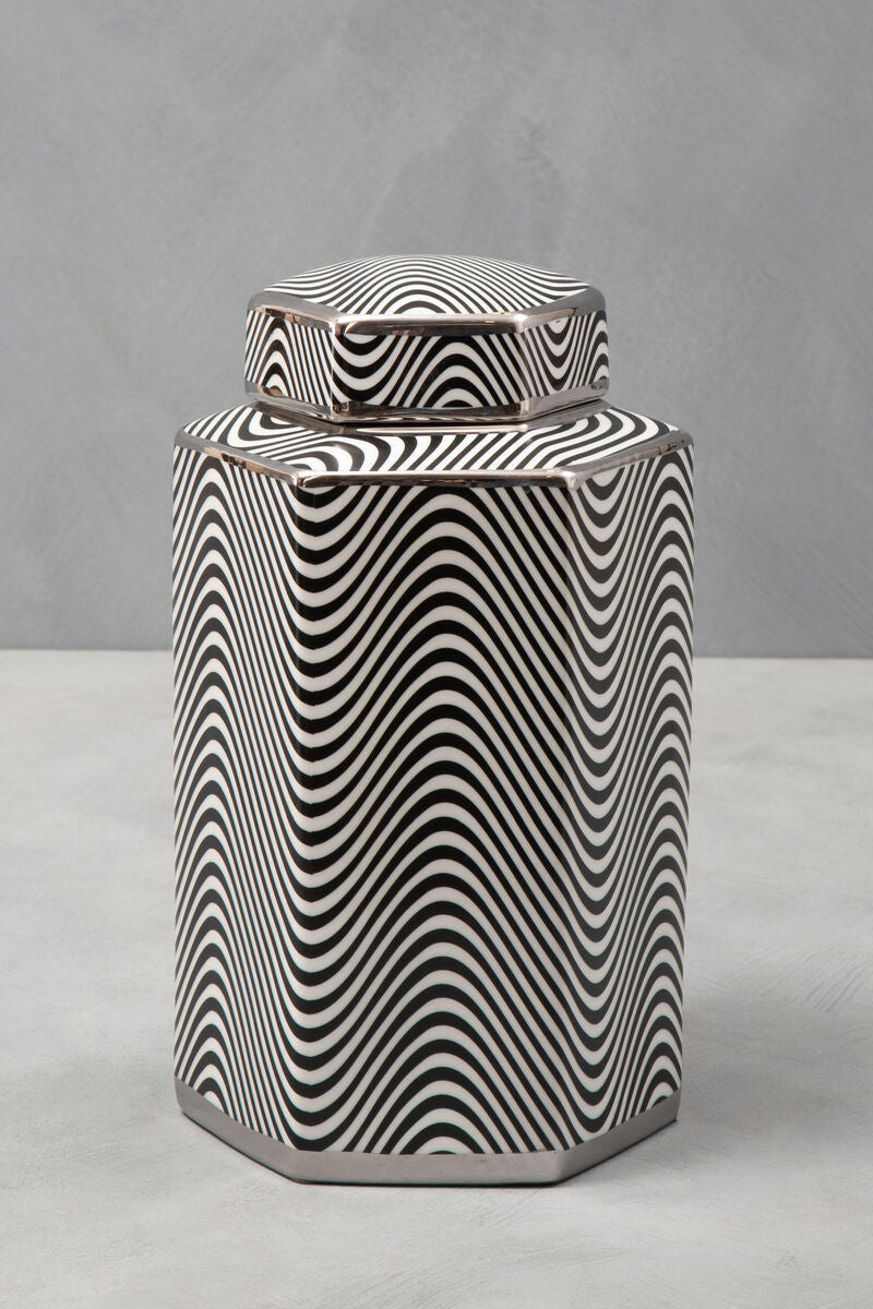 Orsina Celeste Small Ceramic Jar – Black and White Porcelain Canister