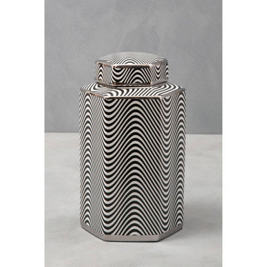 Orsina Celeste Small Ceramic Jar – Black and White Porcelain Canister