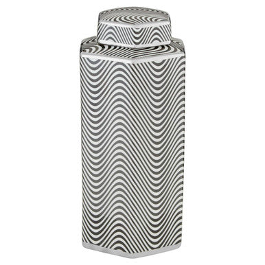 Orsina Celeste Large Ceramic Jar – Black and White Hexagonal Porcelain