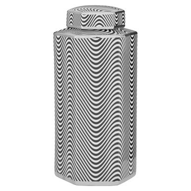 Orsina Celeste Large Ceramic Jar – Black and White Hexagonal Porcelain