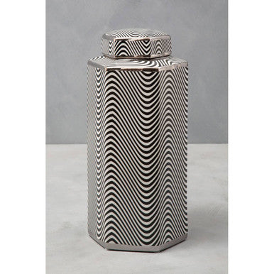 Orsina Celeste Large Ceramic Jar – Black and White Hexagonal Porcelain