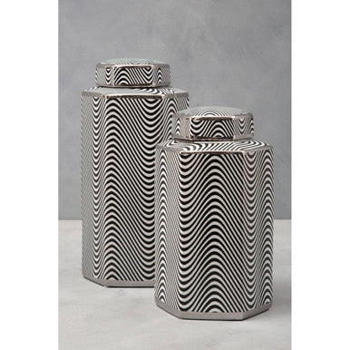 Orsina Celeste Large Ceramic Jar – Black and White Hexagonal Porcelain