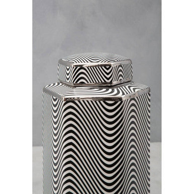 Orsina Celeste Large Ceramic Jar – Black and White Hexagonal Porcelain