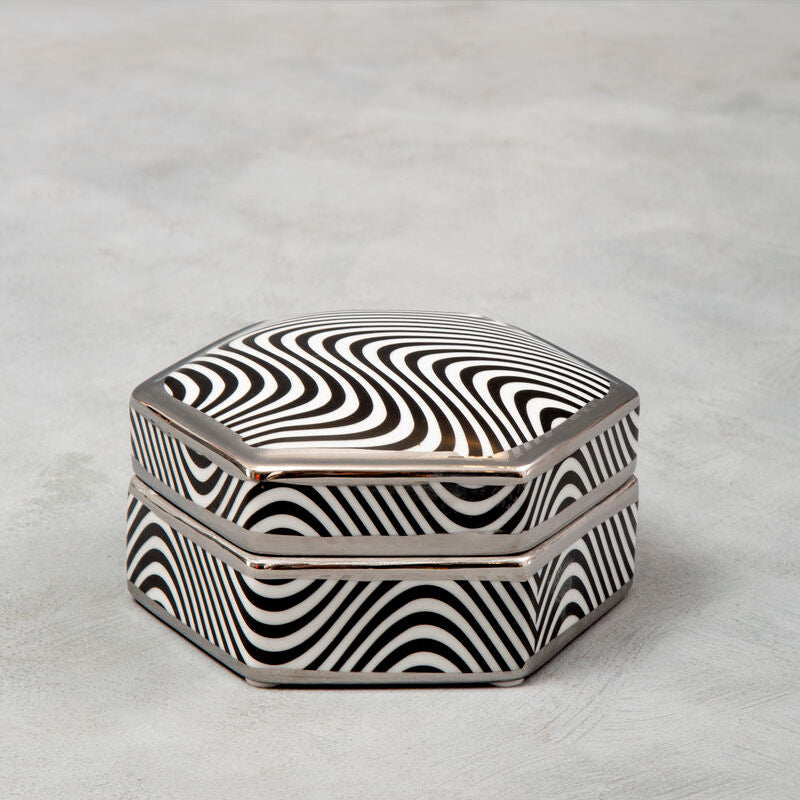 Orsina Celeste Small Ceramic Trinket Box – Hexagon Monochrome Jewelry Case
