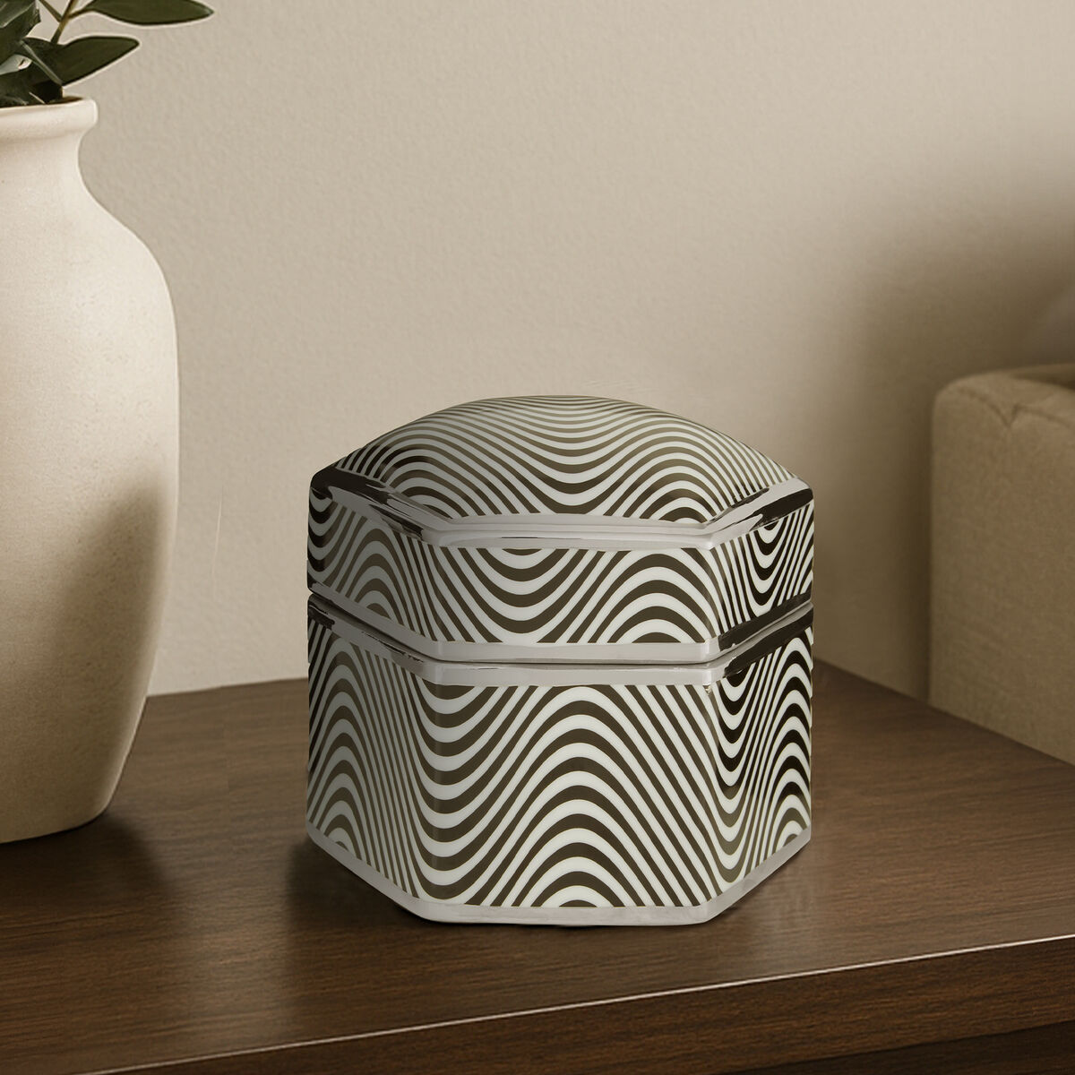 Orsina Celeste Large Porcelain Trinket Box – Hexagon Jewelry Organizer