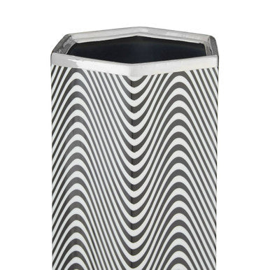 Orsina Celeste Porcelain Umbrella Stand – Black and White Wavy Pattern