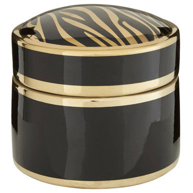 Orsina Calyse Large Porcelain Trinket Box – Black and Gold Zebra Print