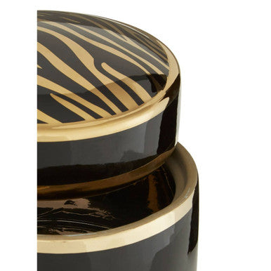 Orsina Calyse Large Porcelain Trinket Box – Black and Gold Zebra Print