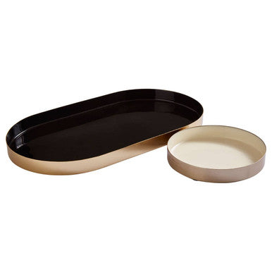 Orsina Elva Decorative Trays – Set of 2 Black and Cream with Gold