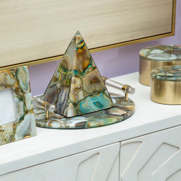 Orsina Green and Gold Agate Tray – Natural Stone Decorative Tray